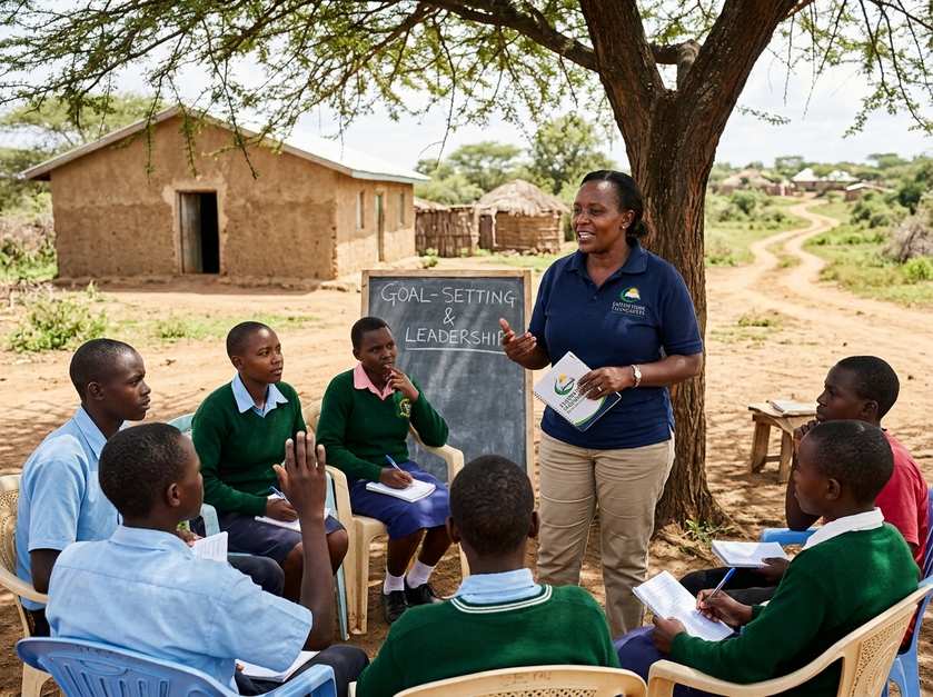 A teacher leading a goal-setting and leadership lesson — building the confidence youth carry for life.